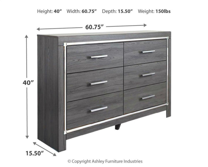 ASHLEY FURNITURE PKG003527 Full Upholstered Panel Headboard With Mirrored Dresser and Chest