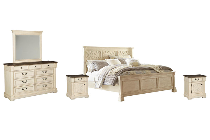 ASHLEY FURNITURE PKG006118 California King Panel Bed With Mirrored Dresser and 2 Nightstands