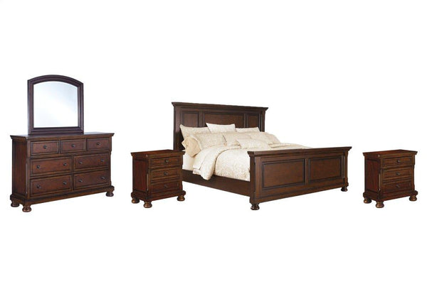 ASHLEY FURNITURE PKG006270 California King Panel Bed With Mirrored Dresser and 2 Nightstands