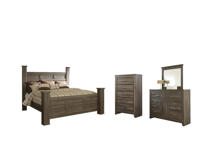 ASHLEY FURNITURE PKG004038 King Poster Bed With Mirrored Dresser and Chest