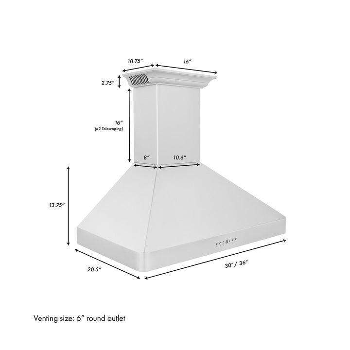 ZLINE KITCHEN AND BATH KF2CRNBT30 ZLINE 30" Wall Mount Range Hood in Stainless Steel with Built-in CrownSound R Bluetooth Speakers Size: 30 Inch