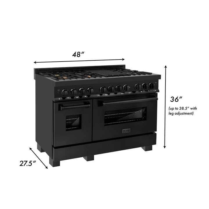 ZLINE KITCHEN AND BATH RGBBR36 ZLINE 36" 4.6 cu. ft. Range with Gas Stove and Gas Oven in Black Stainless Steel with Brass Burners