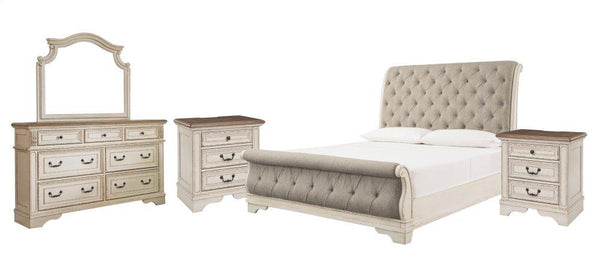 ASHLEY FURNITURE PKG006657 King Sleigh Bed With Mirrored Dresser and 2 Nightstands