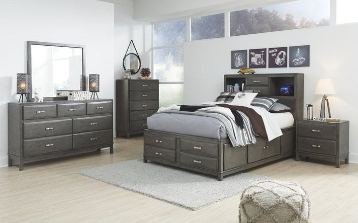 ASHLEY FURNITURE PKG005272 Full Storage Bed With 7 Storage Drawers With Mirrored Dresser, Chest and 2 Nightstands