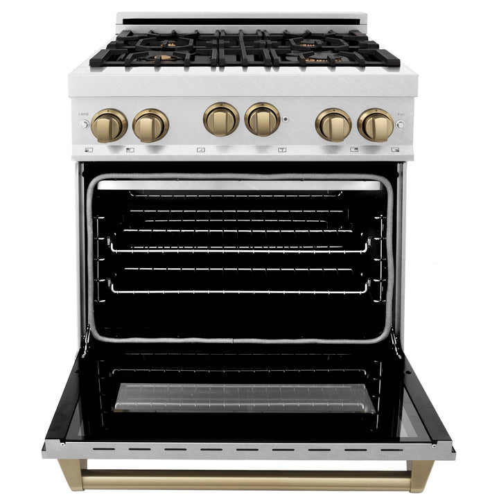 ZLINE KITCHEN AND BATH RGSZSN30MB ZLINE 30" 4.0 cu. ft. Range with Gas Stove and Gas Oven in DuraSnow R Stainless Steel with Accents Accent: Matte Black