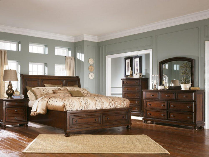 ASHLEY FURNITURE PKG006313 Queen Sleigh Bed With Mirrored Dresser, Chest and Nightstand