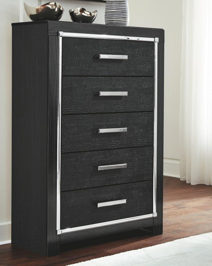 ASHLEY FURNITURE PKG008330 King Panel Bed With Storage With Mirrored Dresser, Chest and 2 Nightstands