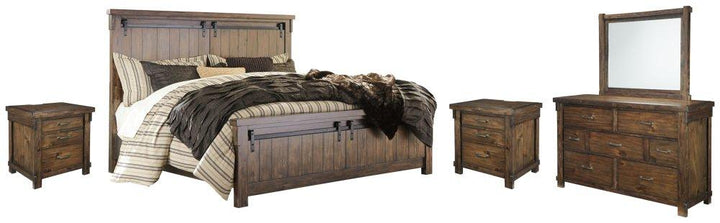 ASHLEY FURNITURE PKG006353 King Panel Bed With Mirrored Dresser and 2 Nightstands