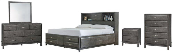 ASHLEY FURNITURE PKG005289 California King Storage Bed With 8 Storage Drawers With Mirrored Dresser, Chest and Nightstand