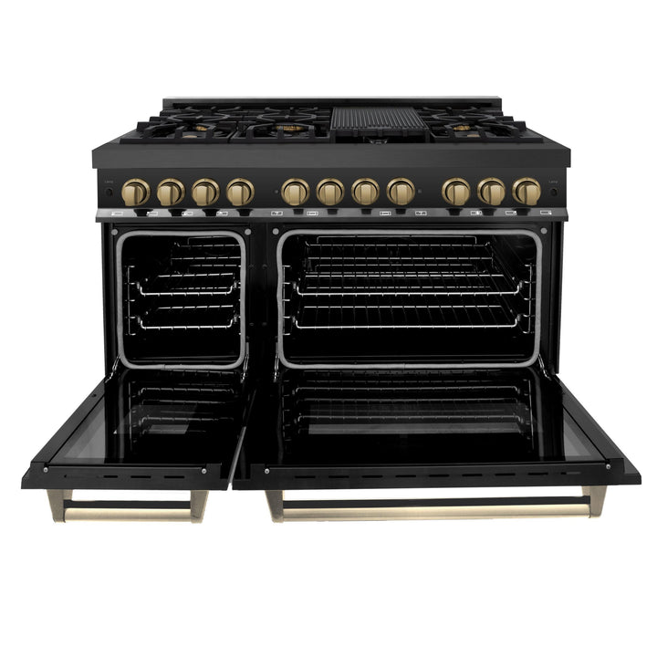 ZLINE KITCHEN AND BATH RGBZ48CB ZLINE Autograph Edition 48" 6.0 cu. ft. Range with Gas Stove and Gas Oven in Black Stainless Steel with Accents Color: Champagne Bronze