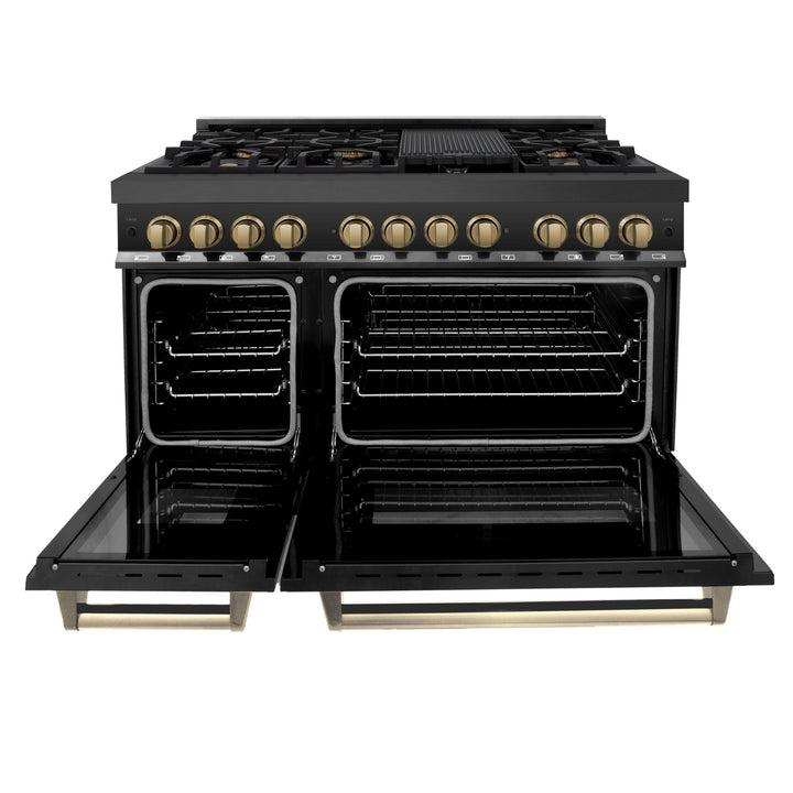 ZLINE KITCHEN AND BATH RGBZ48G ZLINE Autograph Edition 48" 6.0 cu. ft. Range with Gas Stove and Gas Oven in Black Stainless Steel with Accents Color: Gold