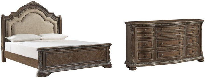 ASHLEY FURNITURE PKG007105 King Upholstered Sleigh Bed With Dresser