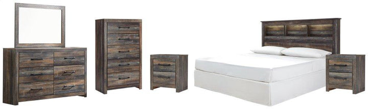 ASHLEY FURNITURE PKG003154 King/california King Bookcase Headboard With Mirrored Dresser, Chest and 2 Nightstands