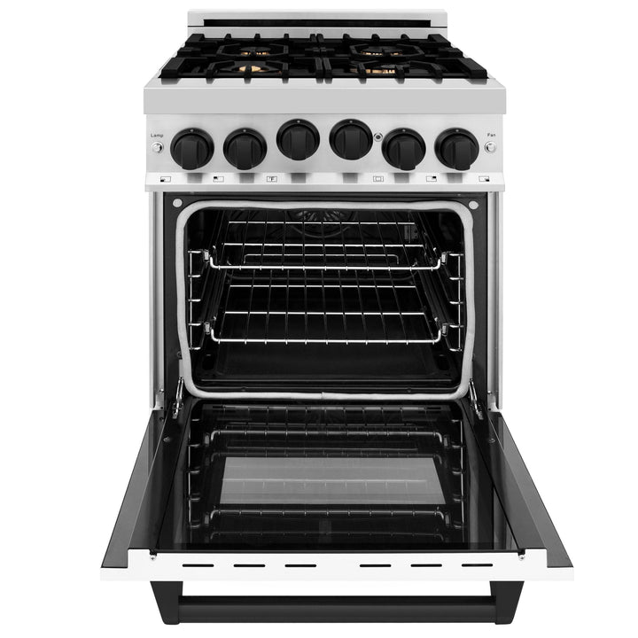 ZLINE KITCHEN AND BATH RGZWM24MB ZLINE Autograph Edition 24" 2.8 cu. ft. Range with Gas Stove and Gas Oven in Stainless Steel with White Matte Door and Matte Black Accents Color: Matte Black