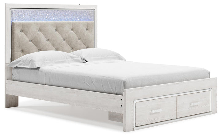 ASHLEY FURNITURE PKG014048 Queen Upholstered Storage Bed With Mirrored Dresser and Nightstand