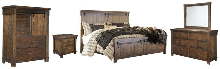 ASHLEY FURNITURE PKG006364 California King Panel Bed With Mirrored Dresser, Chest and Nightstand