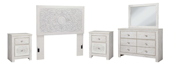 ASHLEY FURNITURE PKG002879 Full Panel Headboard With Mirrored Dresser and 2 Nightstands