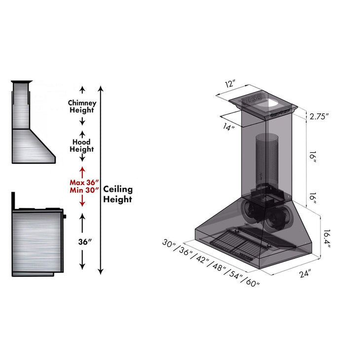 ZLINE KITCHEN AND BATH 667CRNBT30 ZLINE Ducted Vent Wall Mount Range Hood in Stainless Steel with Built-in CrownSound TM Bluetooth Speakers Size: 30 Inch