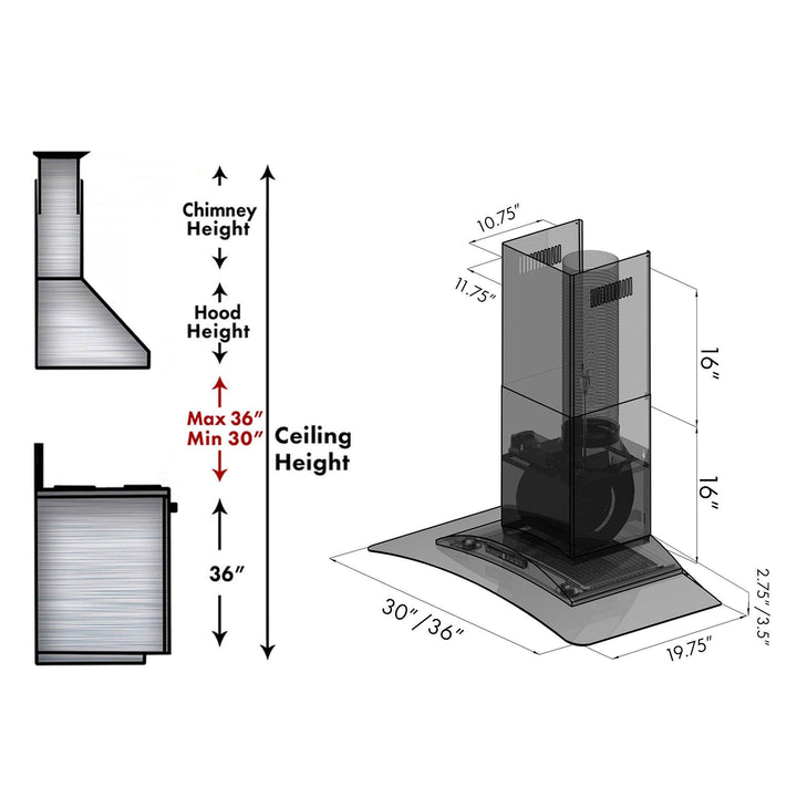 ZLINE KITCHEN AND BATH KZCRN30 ZLINE Convertible Vent Wall Mount Range Hood in Stainless Steel & Glass with Crown Molding Size: 30 Inch