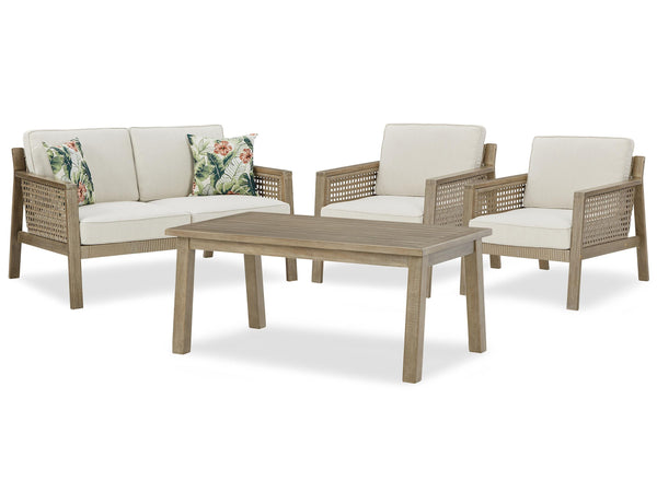 ASHLEY FURNITURE PKG013823 Outdoor Loveseat and 2 Chairs With Coffee Table