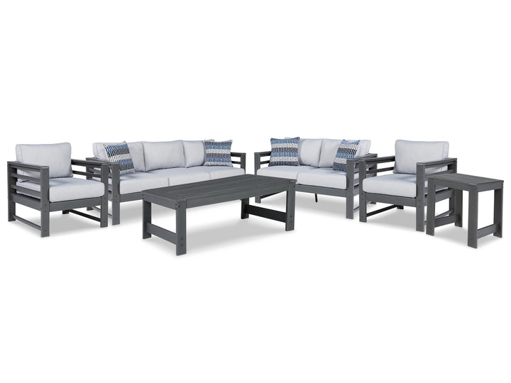 ASHLEY FURNITURE PKG014535 Outdoor Sofa, Loveseat and 2 Lounge Chairs With Coffee Table and End Table