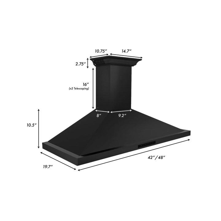 ZLINE KITCHEN AND BATH BSKBNCRNBT24 ZLINE Wall Mount Range Hood in Black Stainless Steel with Built-in CrownSound R Bluetooth Speakers Size: 24 Inch