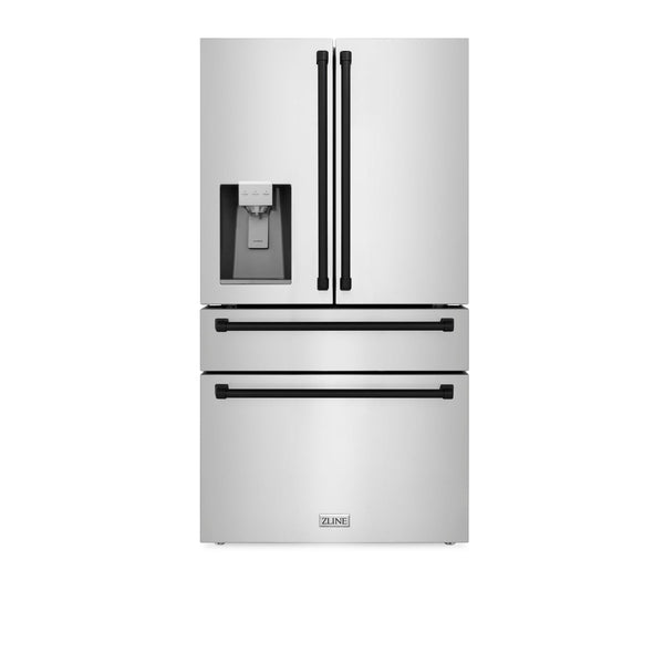 ZLINE KITCHEN AND BATH RFMZW36MB ZLINE 36" Autograph Edition 21.6 cu. ft Freestanding French Door Refrigerator with Water and Ice Dispenser in Fingerprint Resistant Stainless Steel with Accents Color: Matte Black