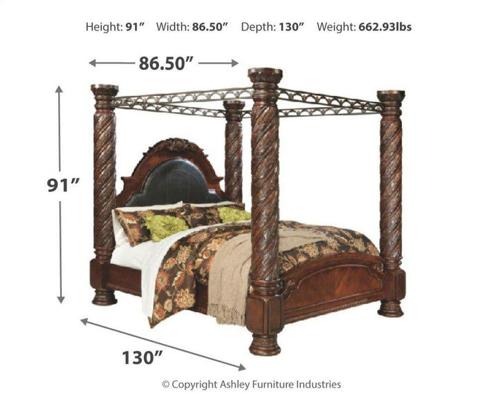 ASHLEY FURNITURE PKG000039 California King Poster Bed With Canopy With Mirrored Dresser