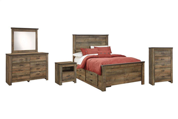 ASHLEY FURNITURE PKG005158 Full Panel Bed With 2 Storage Drawers With Mirrored Dresser, Chest and Nightstand