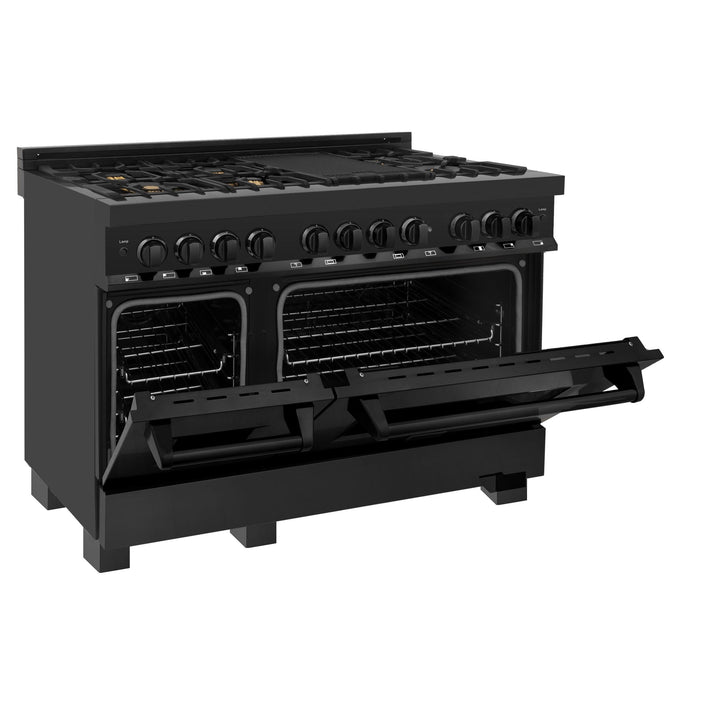 ZLINE KITCHEN AND BATH RABBR48 ZLINE 48" 6.0 cu. ft. Dual Fuel Range with Gas Stove and Electric Oven in Black Stainless Steel with Brass Burners Color: Black Stainless Steel with Brass Burners