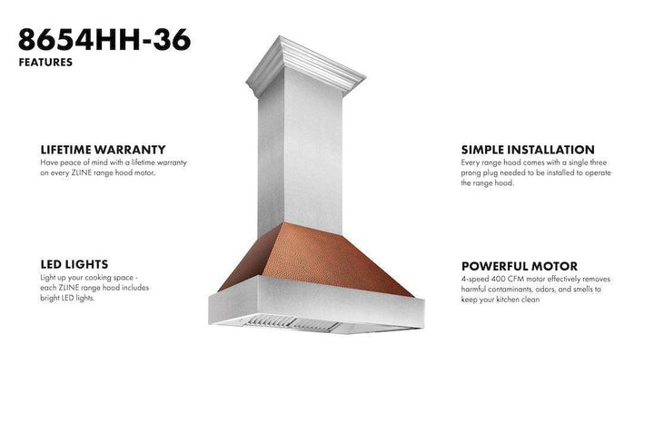 ZLINE KITCHEN AND BATH 8654HH30 ZLINE Ducted ZLINE DuraSnow Stainless Steel R Range Hood with Hand-Hammered Copper Shell Size: 30 Inch