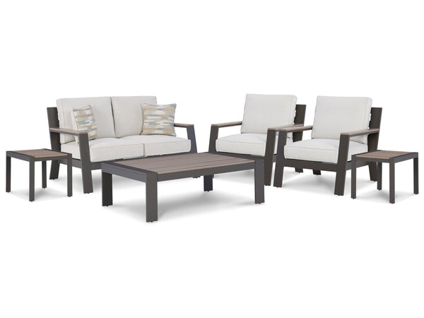 ASHLEY FURNITURE PKG014572 Outdoor Loveseat and 2 Lounge Chairs With Coffee Table and 2 End Tables