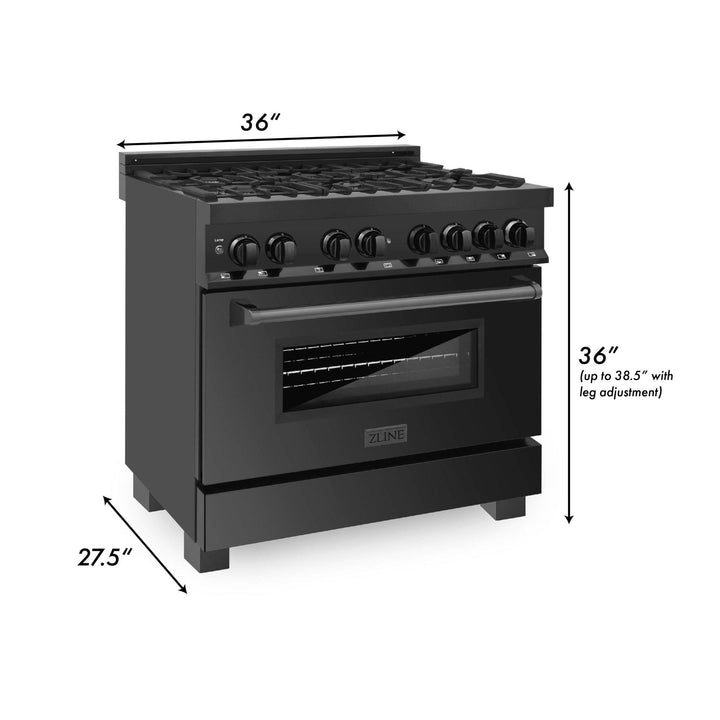 ZLINE KITCHEN AND BATH RAB36 ZLINE 36" 4.6 cu. ft. Dual Fuel Range with Gas Stove and Electric Oven in Black Stainless Steel with Brass Burners Style: Black Stainless Steel