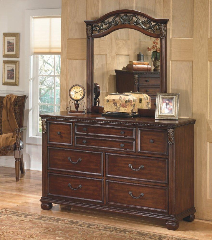 ASHLEY FURNITURE PKG005627 King Panel Bed With Mirrored Dresser, Chest and 2 Nightstands