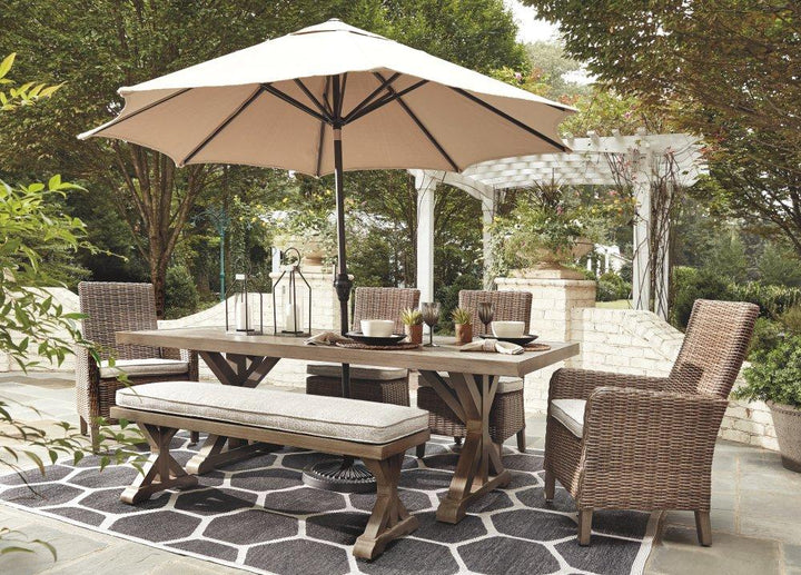 ASHLEY FURNITURE P791P4 Beachcroft Outdoor Dining Table With 4 Chairs and Bench