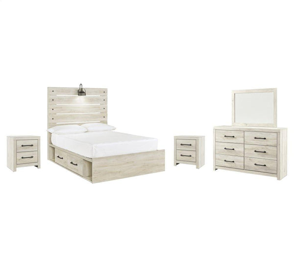 ASHLEY FURNITURE PKG003057 Full Panel Bed With 4 Storage Drawers With Mirrored Dresser and 2 Nightstands