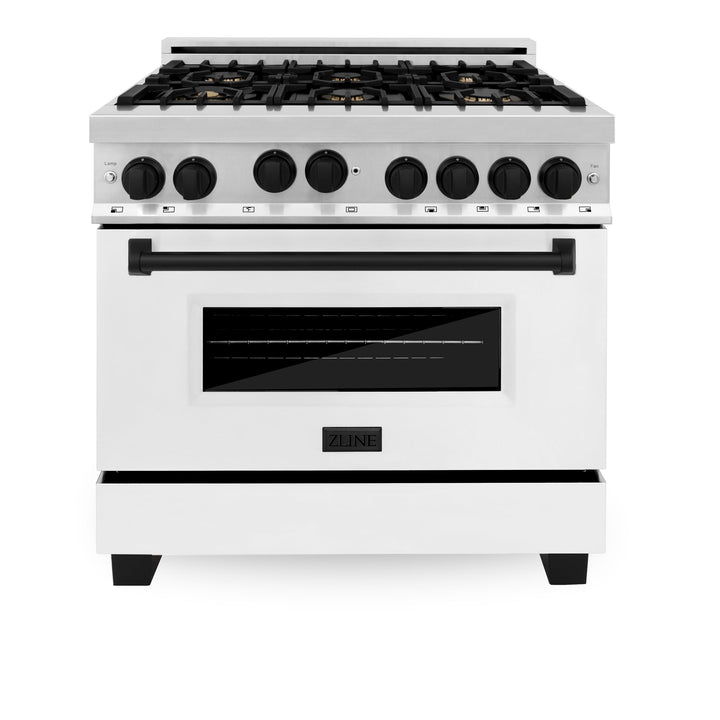 ZLINE KITCHEN AND BATH RGZWM36CB ZLINE Autograph Edition 36" 4.6 cu. ft. Range with Gas Stove and Gas Oven in Stainless Steel with White Matte Door and Accents Color: Champagne Bronze