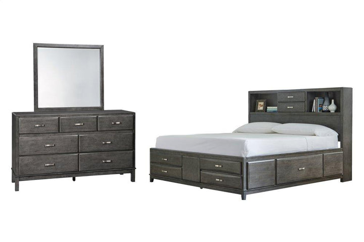 ASHLEY FURNITURE PKG005283 California King Storage Bed With 8 Storage Drawers With Mirrored Dresser