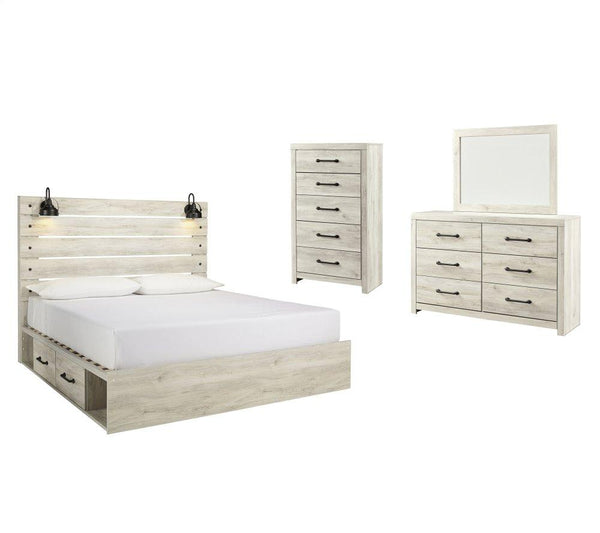 ASHLEY FURNITURE PKG003004 King Panel Bed With 2 Storage Drawers With Mirrored Dresser, Chest and Nightstand