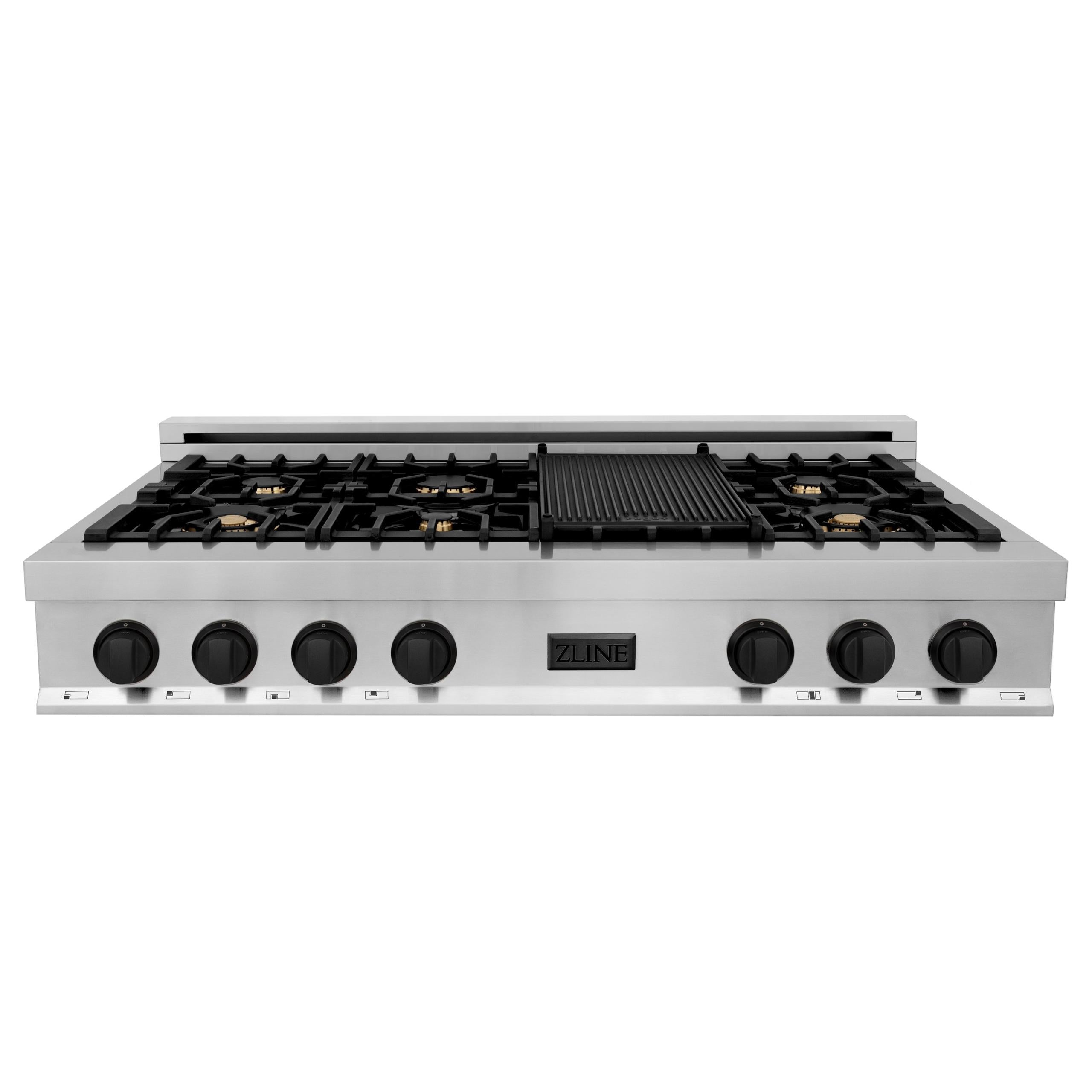ZLINE KITCHEN AND BATH RTZ48CB ZLINE Autograph Edition 48" Porcelain Rangetop with 7 Gas Burners in Stainless Steel with Accents Color: Champagne Bronze