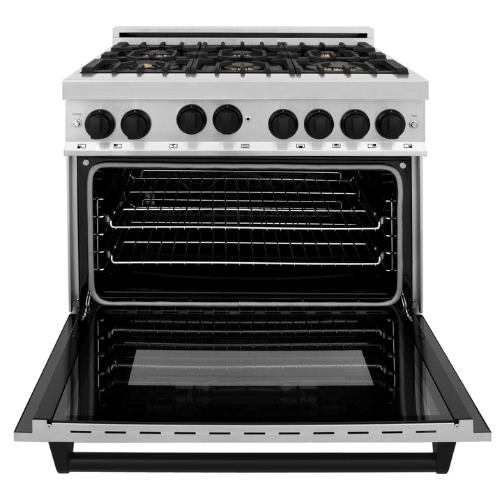 ZLINE KITCHEN AND BATH RGZ36MB ZLINE Autograph Edition 36" 4.6 cu. ft. Range with Gas Stove and Gas Oven in Stainless Steel with Accents Color: Matte Black