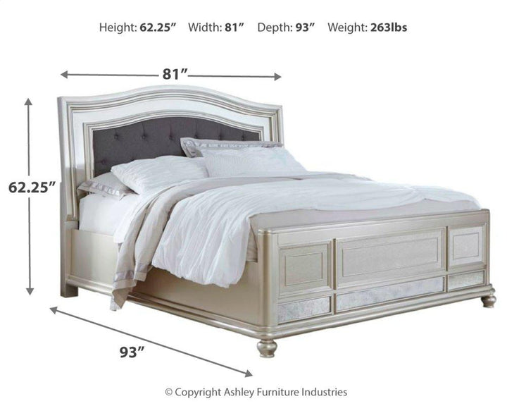 ASHLEY FURNITURE PKG007795 King Panel Bed With Mirrored Dresser and 2 Nightstands