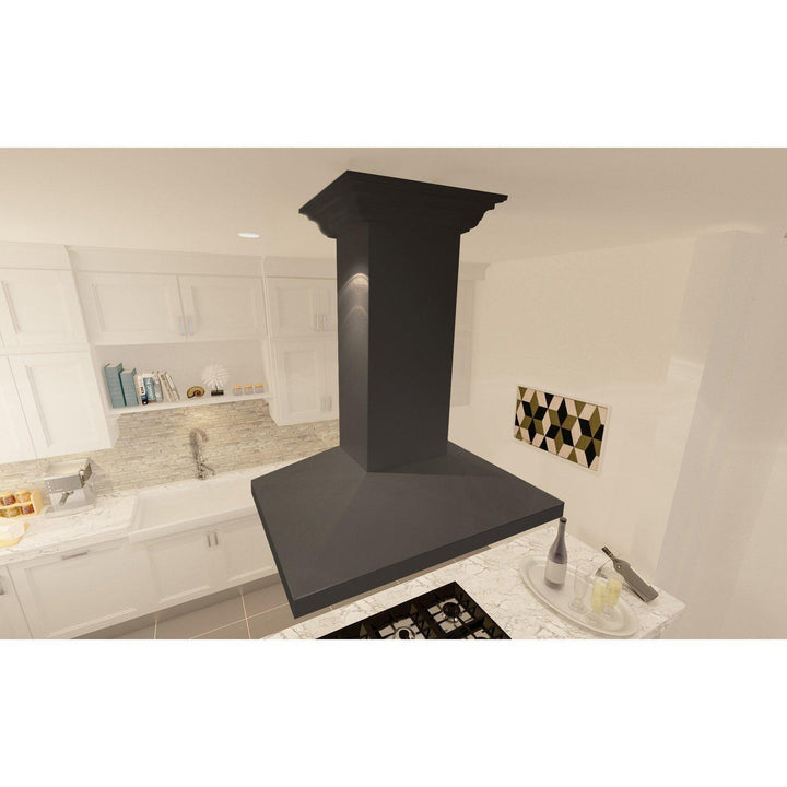 ZLINE KITCHEN AND BATH KBICC30 ZLINE Wooden Island Mount Range Hood in Black Size: 30 Inch