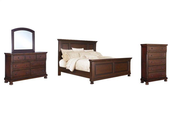 ASHLEY FURNITURE PKG006271 California King Panel Bed With Mirrored Dresser and Chest