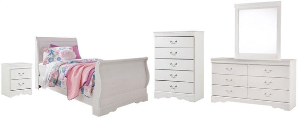 ASHLEY FURNITURE PKG002581 Twin Sleigh Bed With Mirrored Dresser, Chest and Nightstand