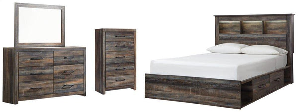 ASHLEY FURNITURE PKG003213 Queen Bookcase Bed With 2 Storage Drawers With Mirrored Dresser and Chest