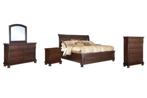 ASHLEY FURNITURE PKG006284 California King Sleigh Bed With Mirrored Dresser, Chest and Nightstand