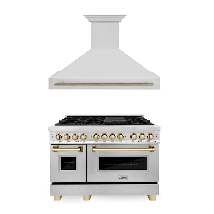 ZLINE KITCHEN AND BATH 2AKPRARH48CB ZLINE 48" Autograph Edition Kitchen Package with Stainless Steel Dual Fuel Range and Range Hood with Champagne Bronze Accents