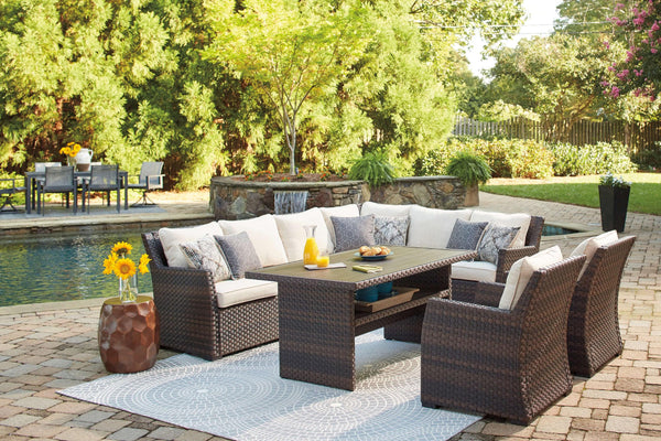 ASHLEY FURNITURE PKG014432 3-piece Outdoor Sectional With 2 Chairs and Coffee Table