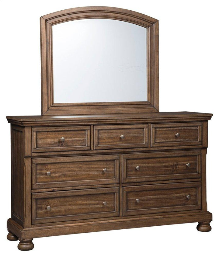 ASHLEY FURNITURE PKG006412 King Panel Bed With 2 Storage Drawers With Mirrored Dresser, Chest and Nightstand